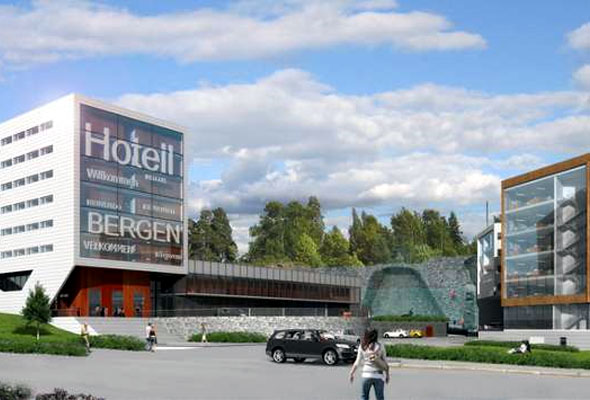 First Hotel Flesland i Bergen. Illustrasjon: Halvorsen & Reine Siv.Ark AS