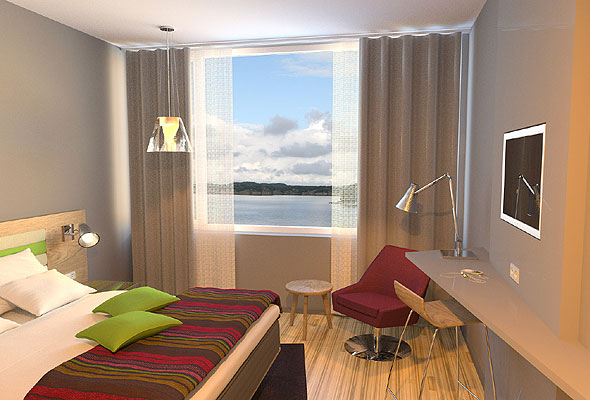 Et av de nye rommene ved Thon Hotel Hammerfest. Illustrasjon fra Thon Hotels