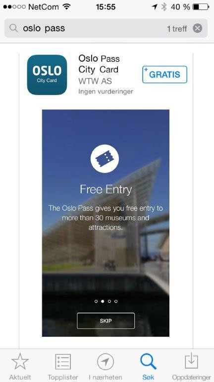 Oslo Pass-appen i Apples App Store.