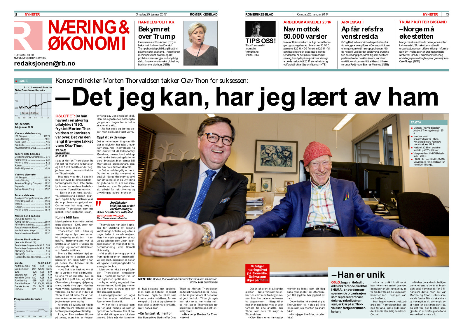 RB-intervjuet med Morten Thorvaldsen og Olav Thon. Klikk på bildet for leselig gjengivelse.