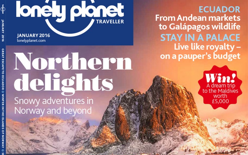 Utsnitt av omslaget til Lonely Planets januarnummer 2016. Fotograf: Justin Foulkes/Lonely Planet